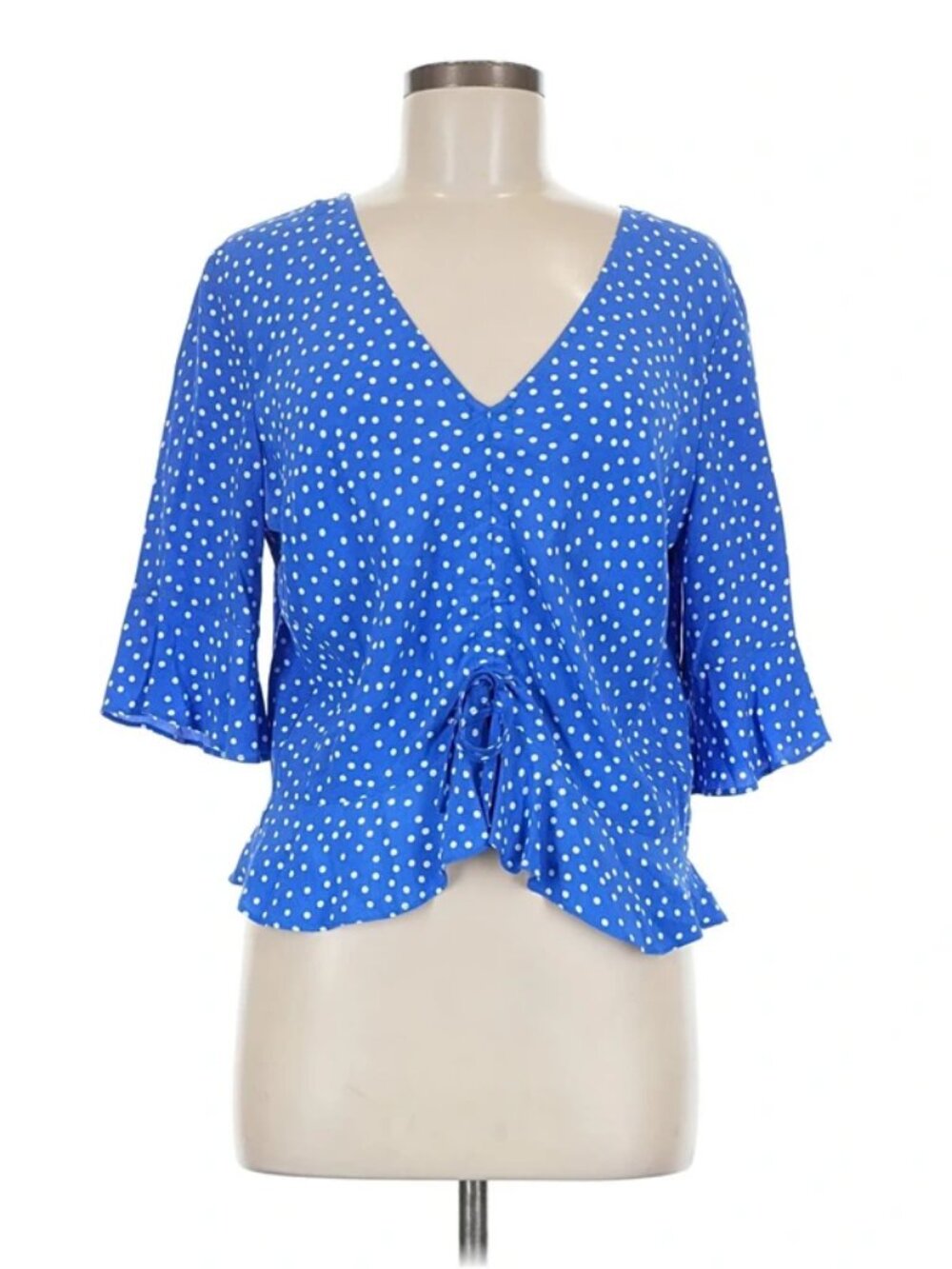 Topshop Blue and white polkadot 3/4 sleeve blouse US8 NWT